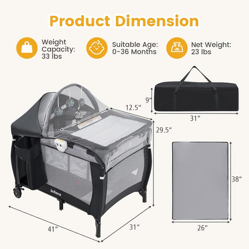 INFANS 4 in 1 Pack and Play, Portable Baby Kid Infant, Travel Playard with Bassinet