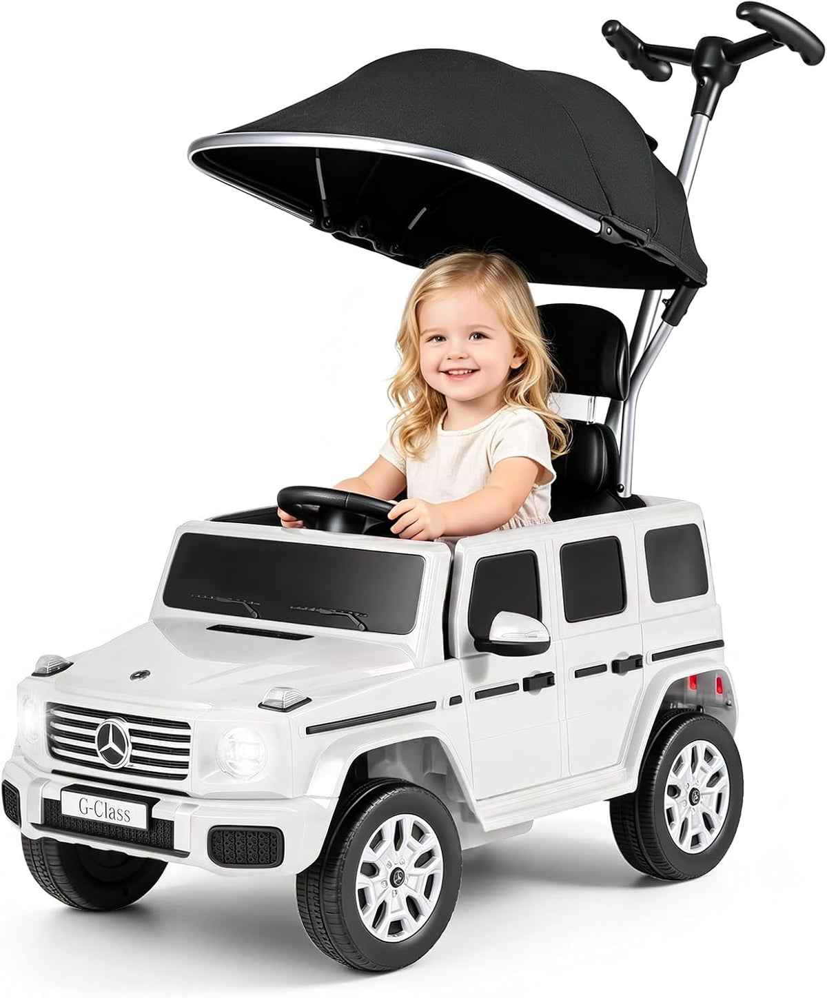 OLAKIDS Licensed Push Car for Toddlers, Outdoor Ride on Toy with Parent Control Handle, Adjustable Canopy, Horn, LED Lights for 3+ Years