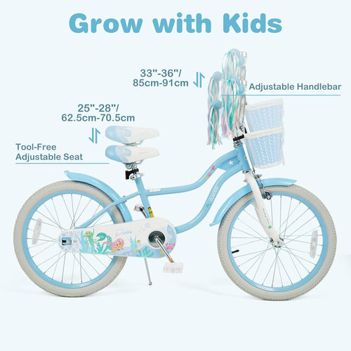 Olakids Kids Bike, 12 14 16 18 20 Inch Mermaid Theme Girls Bicycle with Training Wheels