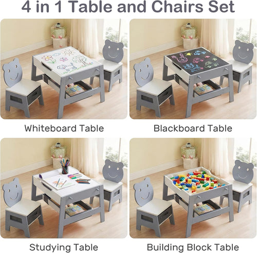 OLAKIDS Kids Table and Chair Set, 4 in 1 Wooden Activity Desk