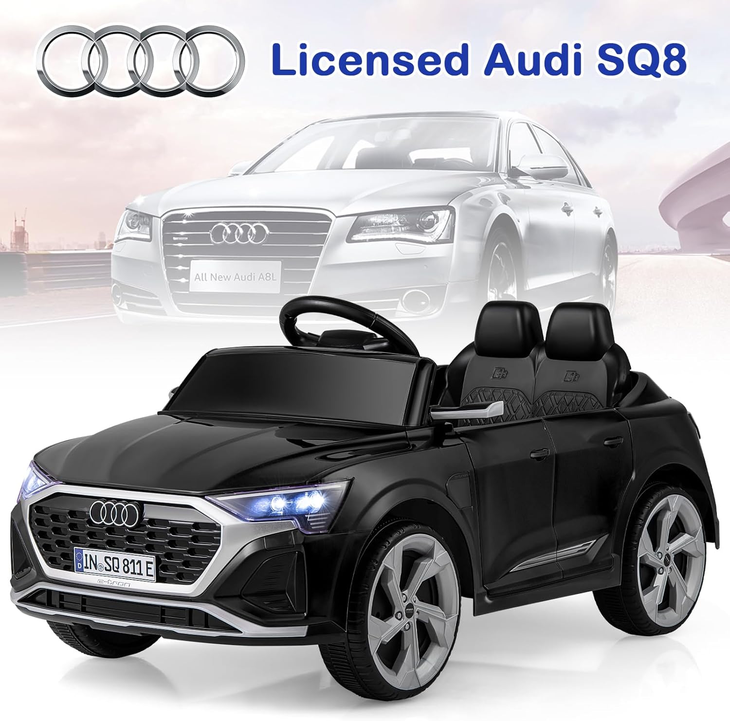 Licensed Audi SQ8 Ride on Car by OLAKIDS, 12V Kids Electric Vehicle with Remote Control, Toddlers Battery Powered Toy with 3 Speeds, Wheels Suspension, Music