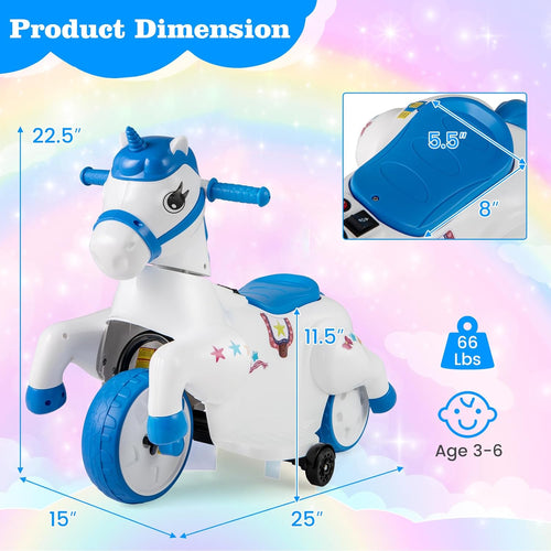 OLAKIDS 2 in 1 Ride on Motorcycle and Horse, Unicorn 6V Battery Powered Ride on Toy  Aged 3-6 Years