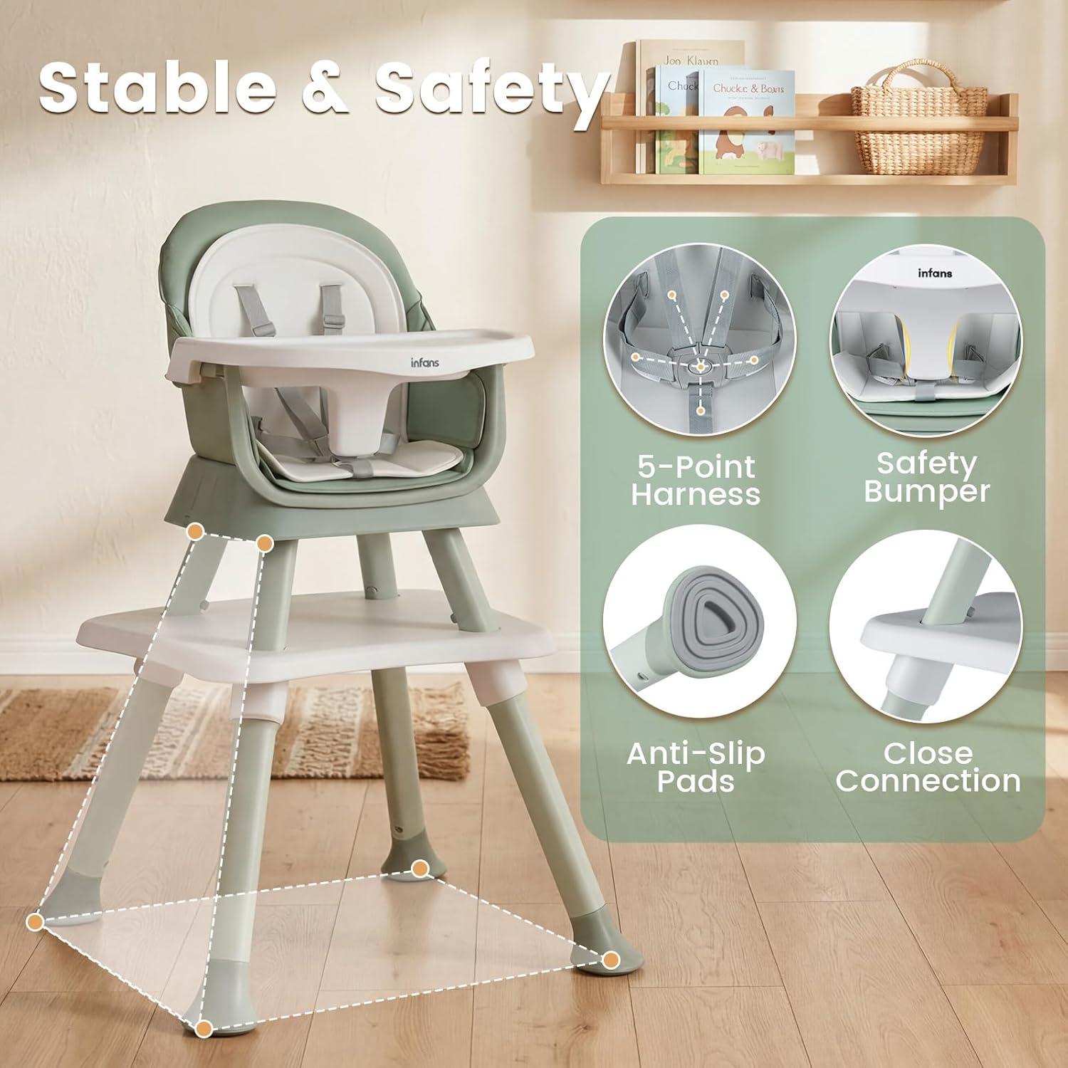INFANS 8 in 1 Baby High Chair, Convertible Highchair for Babies and Toddlers, Infant Dining Booster Seat