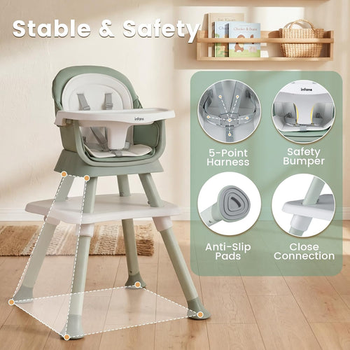 INFANS 8 in 1 Baby High Chair, Convertible Highchair for Babies and Toddlers, Infant Dining Booster Seat