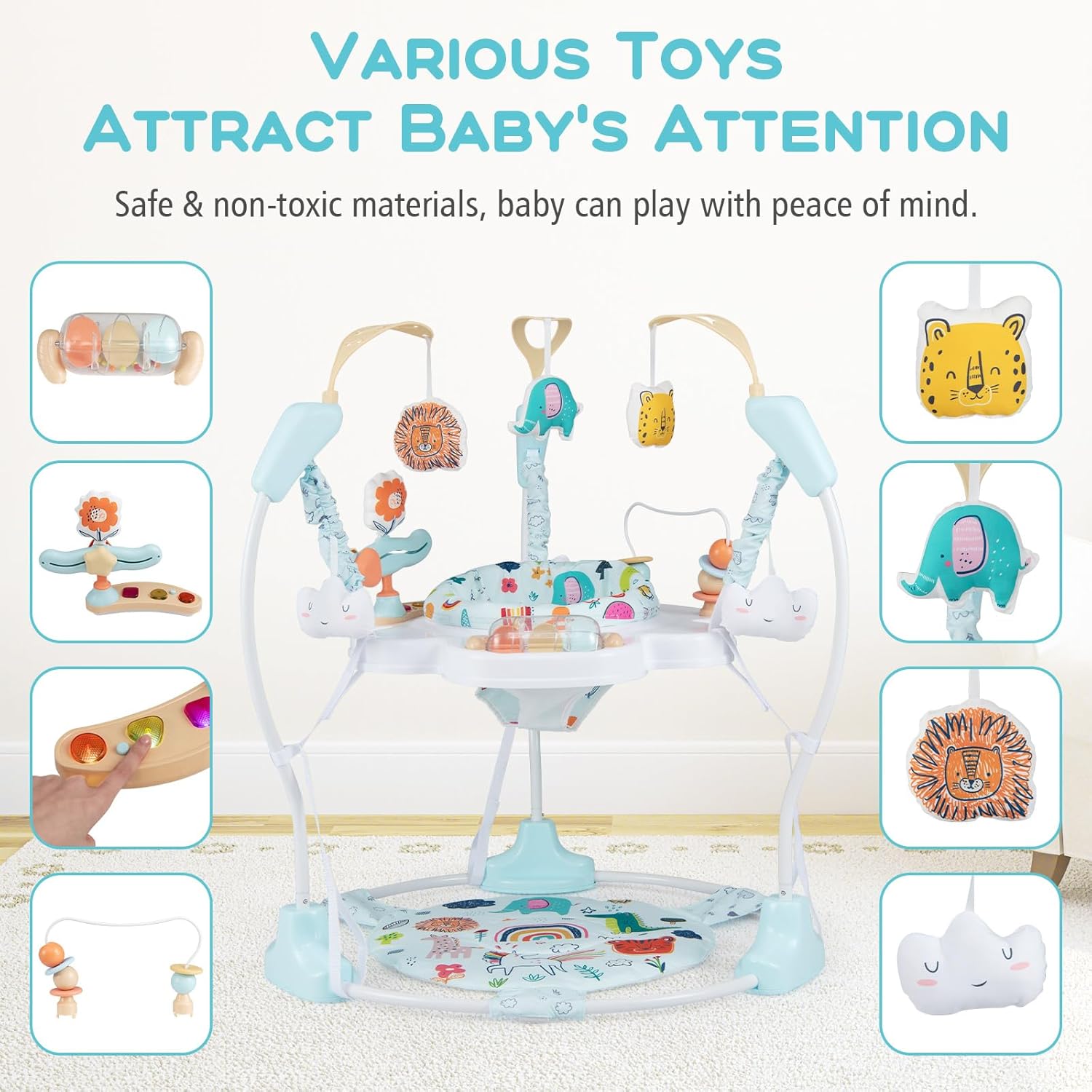 INFANS 3-in-1 Baby Activity Center, Jumper & Bouncer, Music, Lights, 360° Rotating Seat, 3 Adjustable Heights, Learning Toys for 6-12 Months