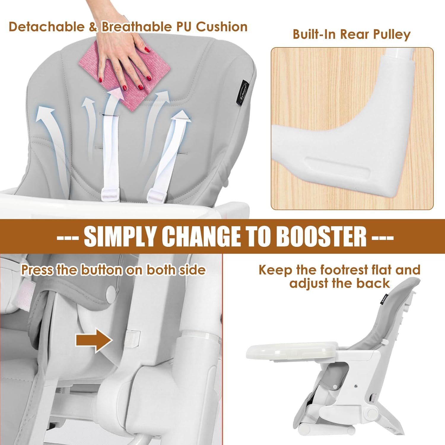 INFANS 4 in 1 High Chair–Booster Seat, Convertible Highchair, Installation-Free,Simple Fold for Baby, Infant& Toddler