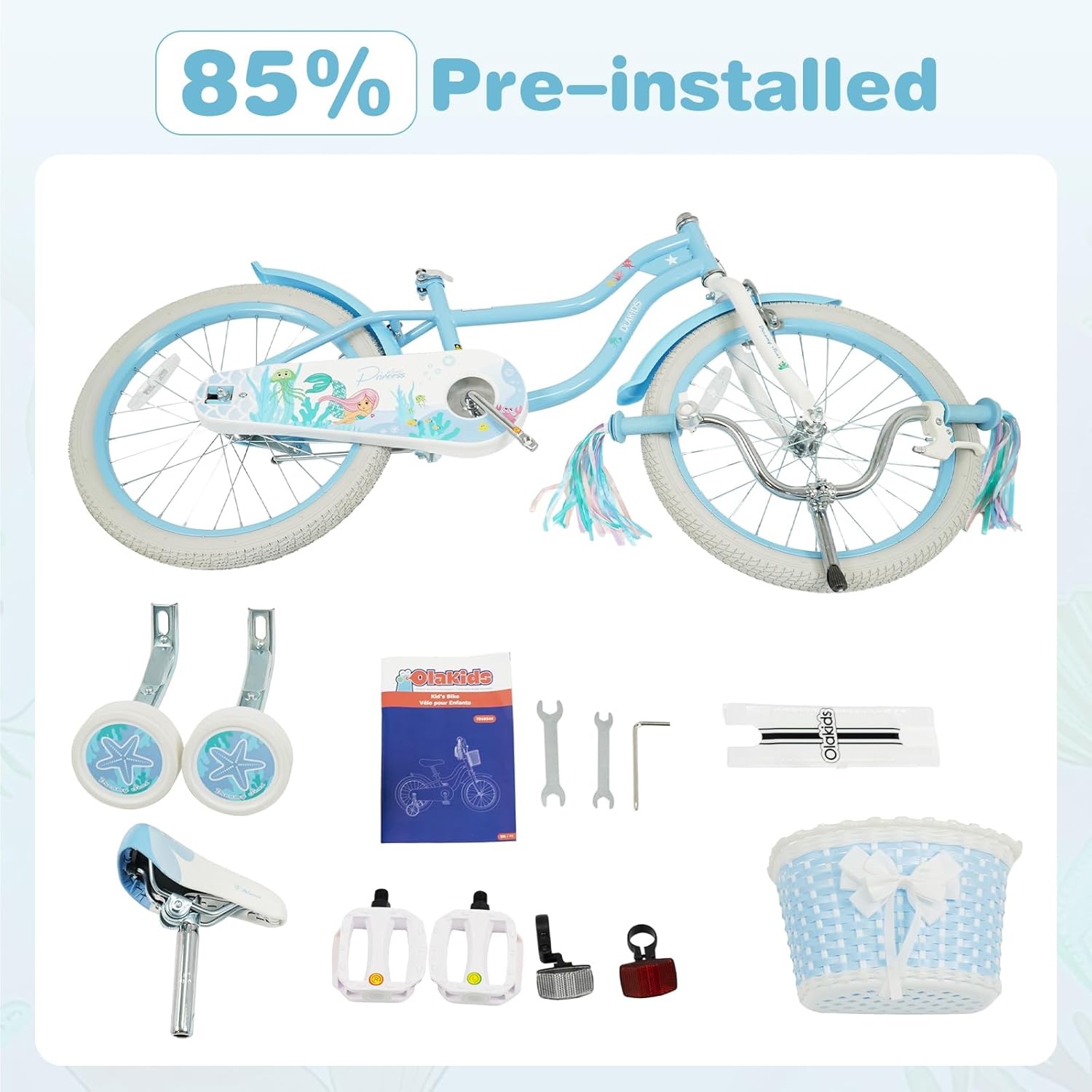 Olakids Kids Bike, 12 14 16 18 20 Inch Mermaid Theme Girls Bicycle with Training Wheels