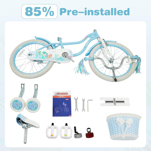 Olakids Kids Bike, 12 14 16 18 20 Inch Mermaid Theme Girls Bicycle with Training Wheels
