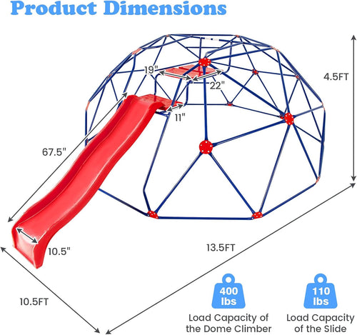 Olakids Climbing Dome with Slide, Kids Outdoor Jungle Gym Geometric Dome Climber