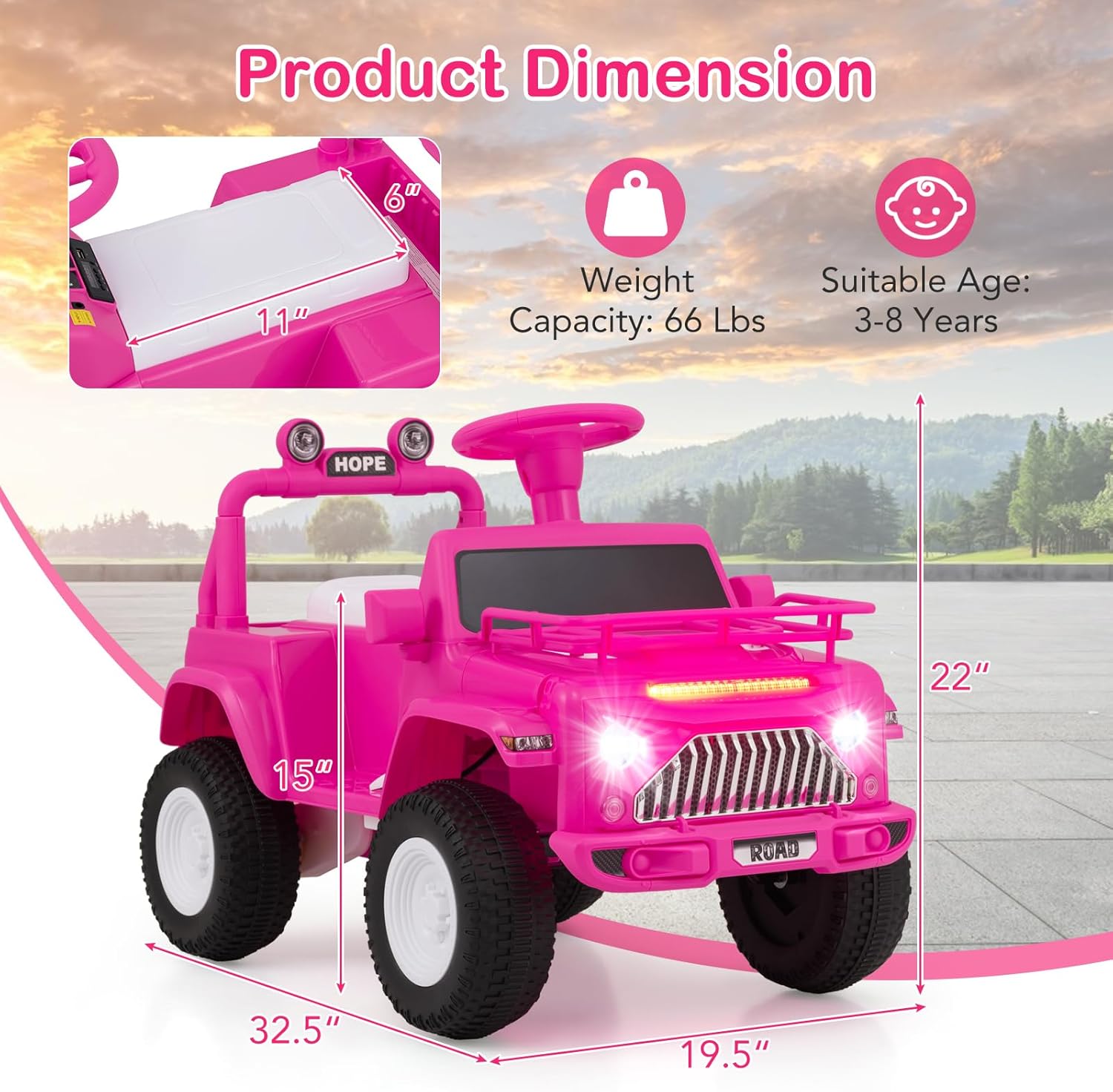 OLAKIDS Ride on Car for Toddlers, 6V Kids Jeep Truck Electric Vehicle Battery Powered ATV  Boys Girls 3-8 Years