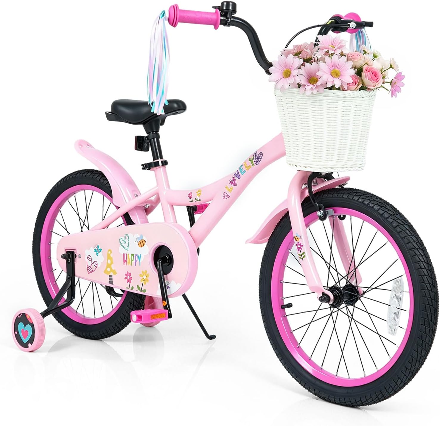 Olakids Kids Bike, 12 14 16 18 Inch Sweet Heart Theme Girls Bicycle with Training Wheels