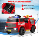 OLAKIDS 12V Ride on Fire Truck with Water Gun, Tank, Megaphone, Siren, Alarm Lamps, Shovel, Remote Control, Music, Aged 3+ Years
