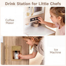 OLAKIDS Wooden Toy Kitchen Set with Lights Sounds Ice Machine Coffee Maker 12Pcs Accessories for Kids Ages 3+