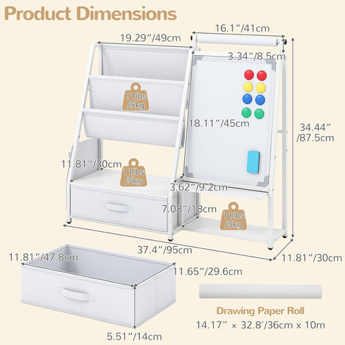 OLAKIDS 4 in 1 Easel for Kids, Toddler Bookshelf and Toy Storage Organizer