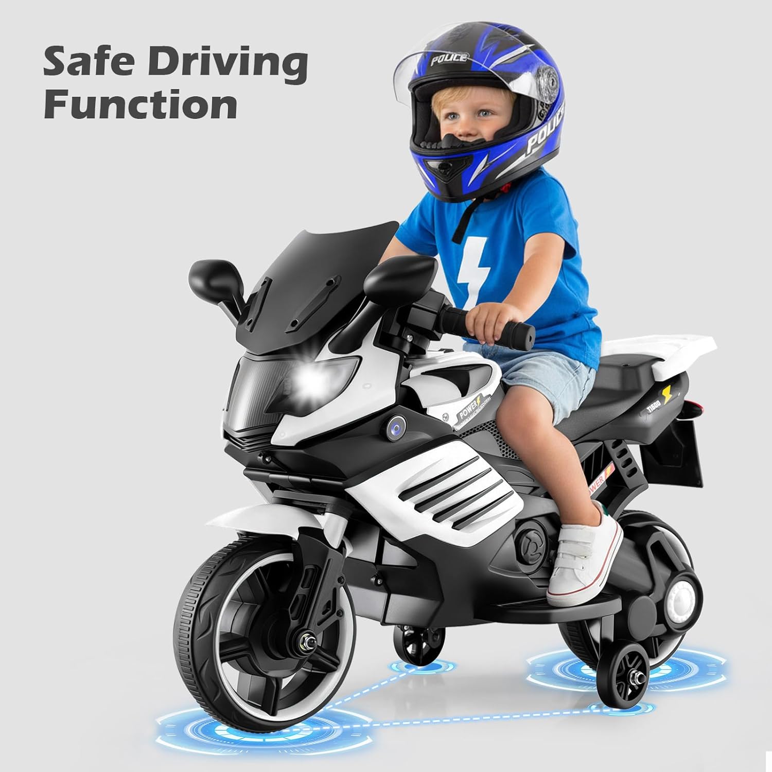 OLAKIDS 6V Kids Motorcycle with Training Wheels,for Boys Girls Aged 3+ Years