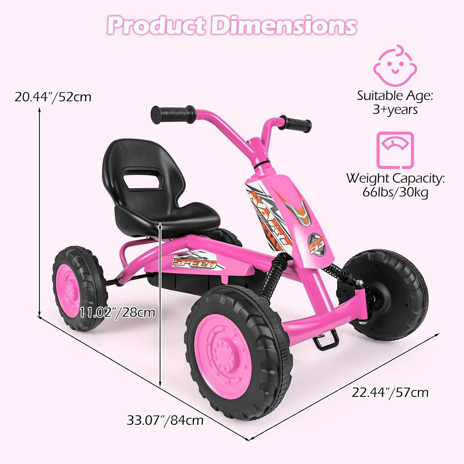 OLAKIDS Go Kart Outdoor 4 Wheel Ride On Pedal Car for Boys & Girls