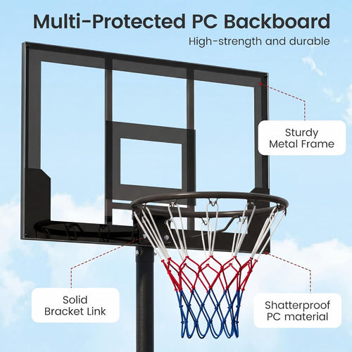 OLAKIDS Basketball Hoop Outdoor, Portable 3.3-7 FT Height Adjustable Goal System