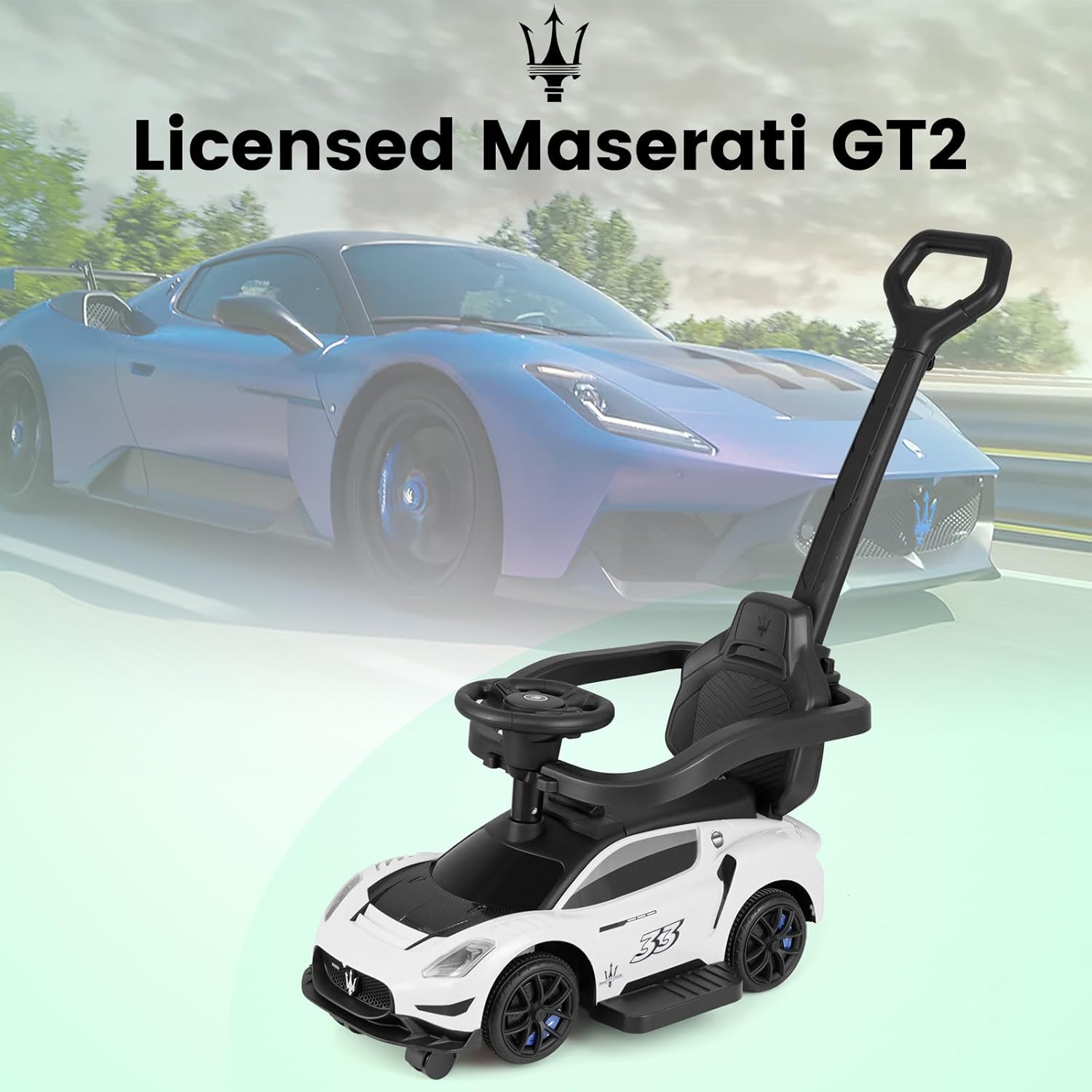 OLAKIDS Push Car for Toddlers, Licensed Maserati 3 in 1 Baby Ride on Sliding with Parent Control Handle