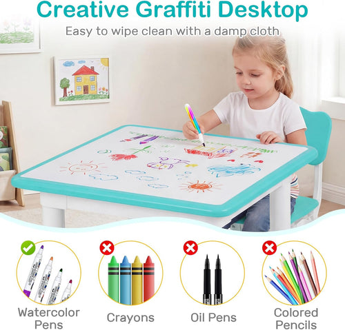 Olakids Kids Table and 2 Chair Set Children Furniture for Arts Crafts Learning Drawing