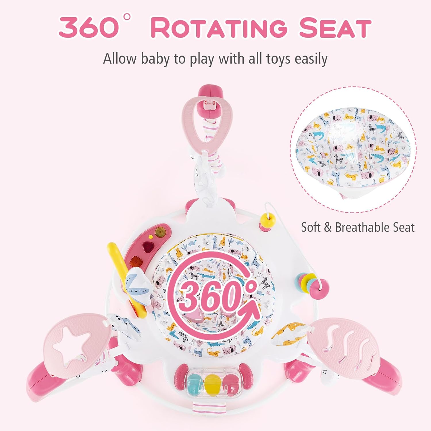 INFANS 3-in-1 Baby Activity Center, Jumper & Bouncer, Music, Lights, 360° Rotating Seat, 3 Adjustable Heights, Learning Toys for 6-12 Months