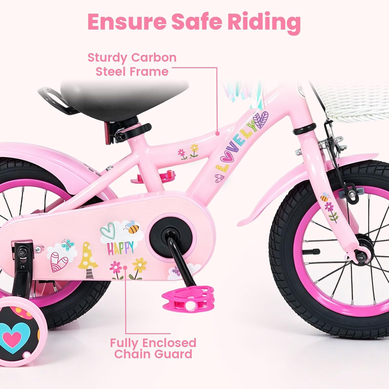 Olakids Kids Bike, 12 14 16 18 Inch Sweet Heart Theme Girls Bicycle with Training Wheels