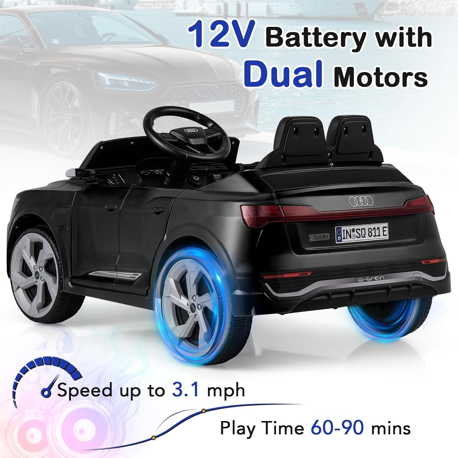 Licensed Audi SQ8 Ride on Car by OLAKIDS, 12V Kids Electric Vehicle with Remote Control, Toddlers Battery Powered Toy with 3 Speeds, Wheels Suspension, Music