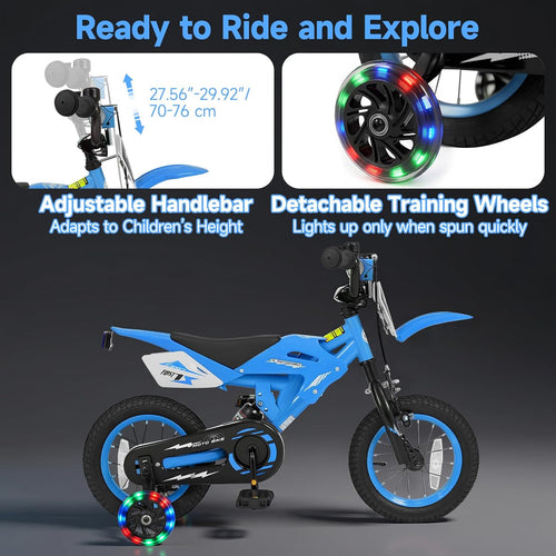Olakids 12/16 Inch Motorcycle Kids BMX Bike with Light Training Wheels & Suspension