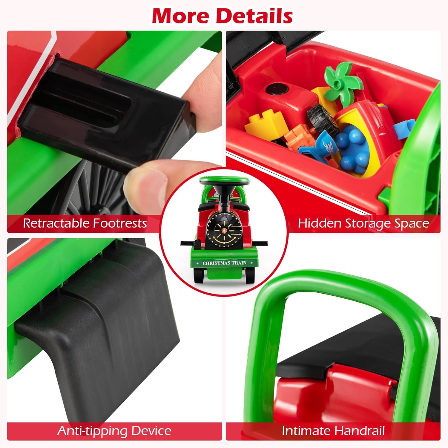 OLAKIDS 6V 2-Seater Ride on Train with Carriage, Storage, Train Whistle, Music, Lights for 18 Months+