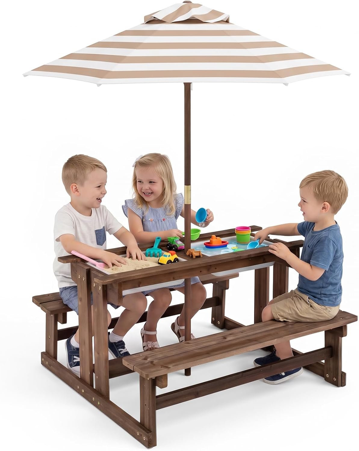 Olakids 4 in 1 Kids Picnic Table with Sand and Water Sensory Bins