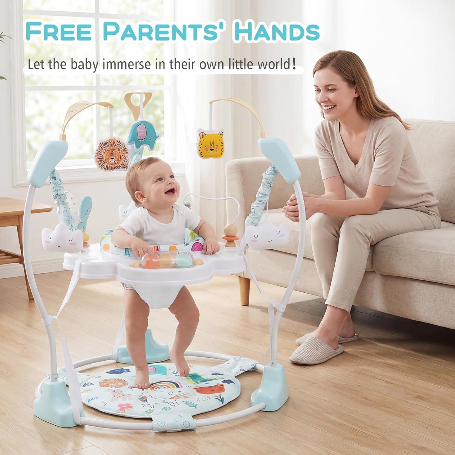 INFANS 3-in-1 Baby Activity Center, Jumper & Bouncer, Music, Lights, 360° Rotating Seat, 3 Adjustable Heights, Learning Toys for 6-12 Months