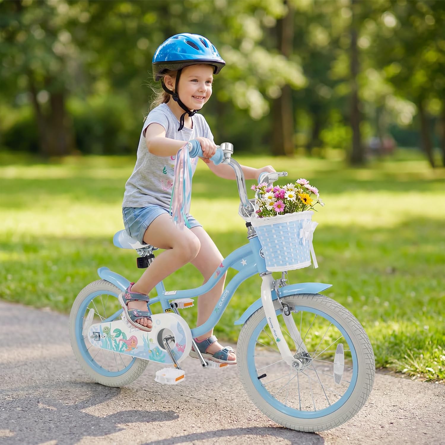 Olakids Kids Bike, 12 14 16 18 20 Inch Mermaid Theme Girls Bicycle with Training Wheels
