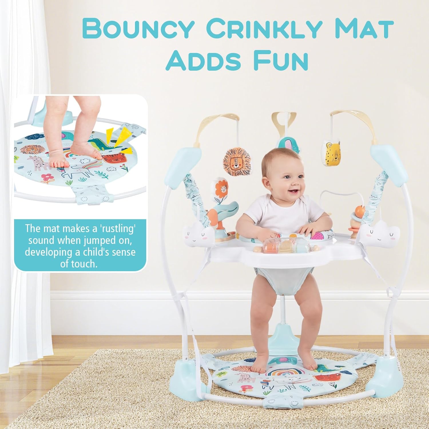 INFANS 3-in-1 Baby Activity Center, Jumper & Bouncer, Music, Lights, 360° Rotating Seat, 3 Adjustable Heights, Learning Toys for 6-12 Months