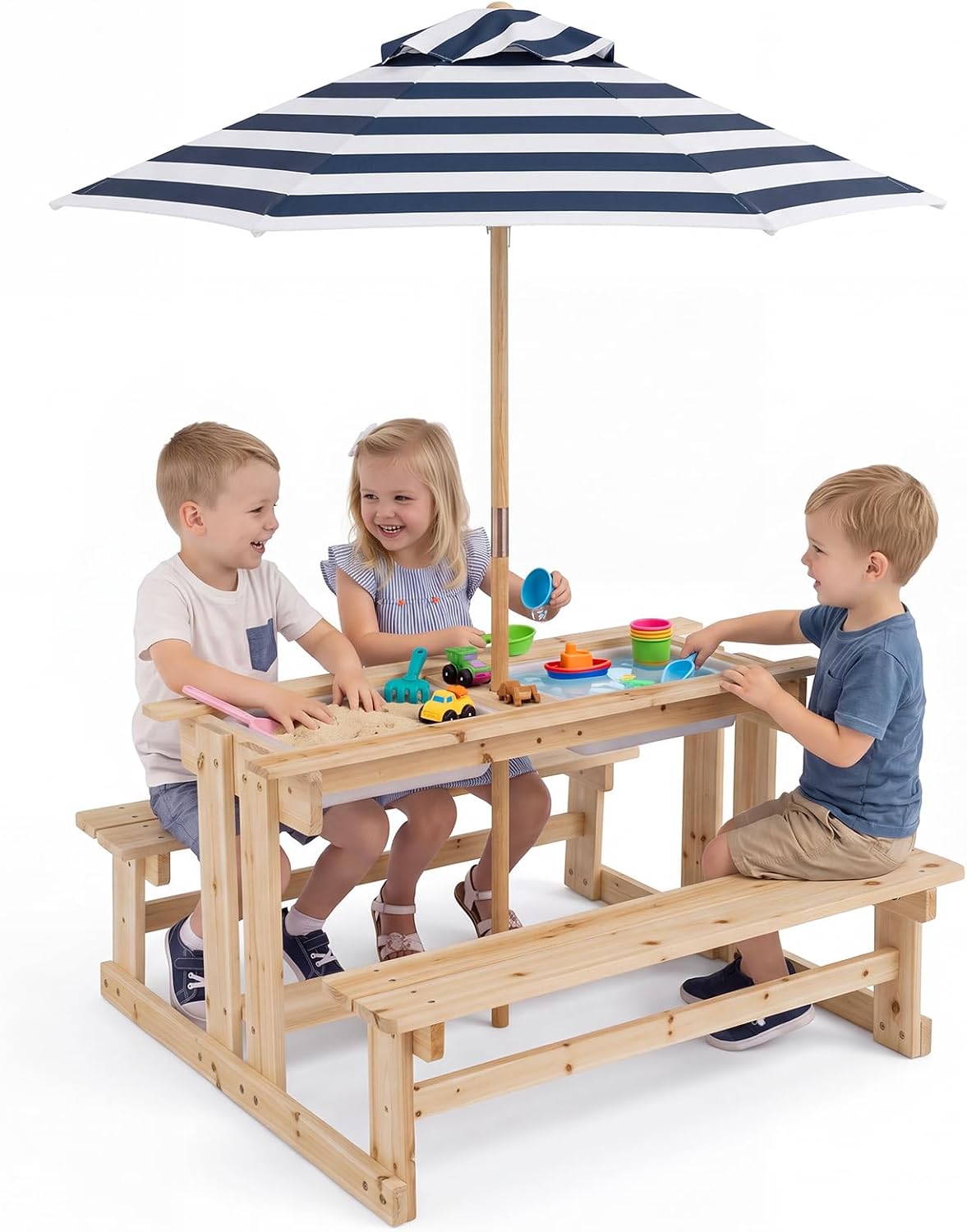 Olakids 4 in 1 Kids Picnic Table with Sand and Water Sensory Bins