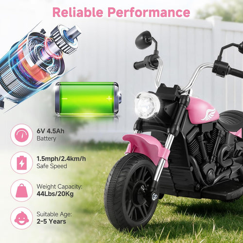 OLAKIDS 6V Kids Motorcycle, Electric Toddler Bike with Training Wheels Indoor Outdoor Ride on Toy