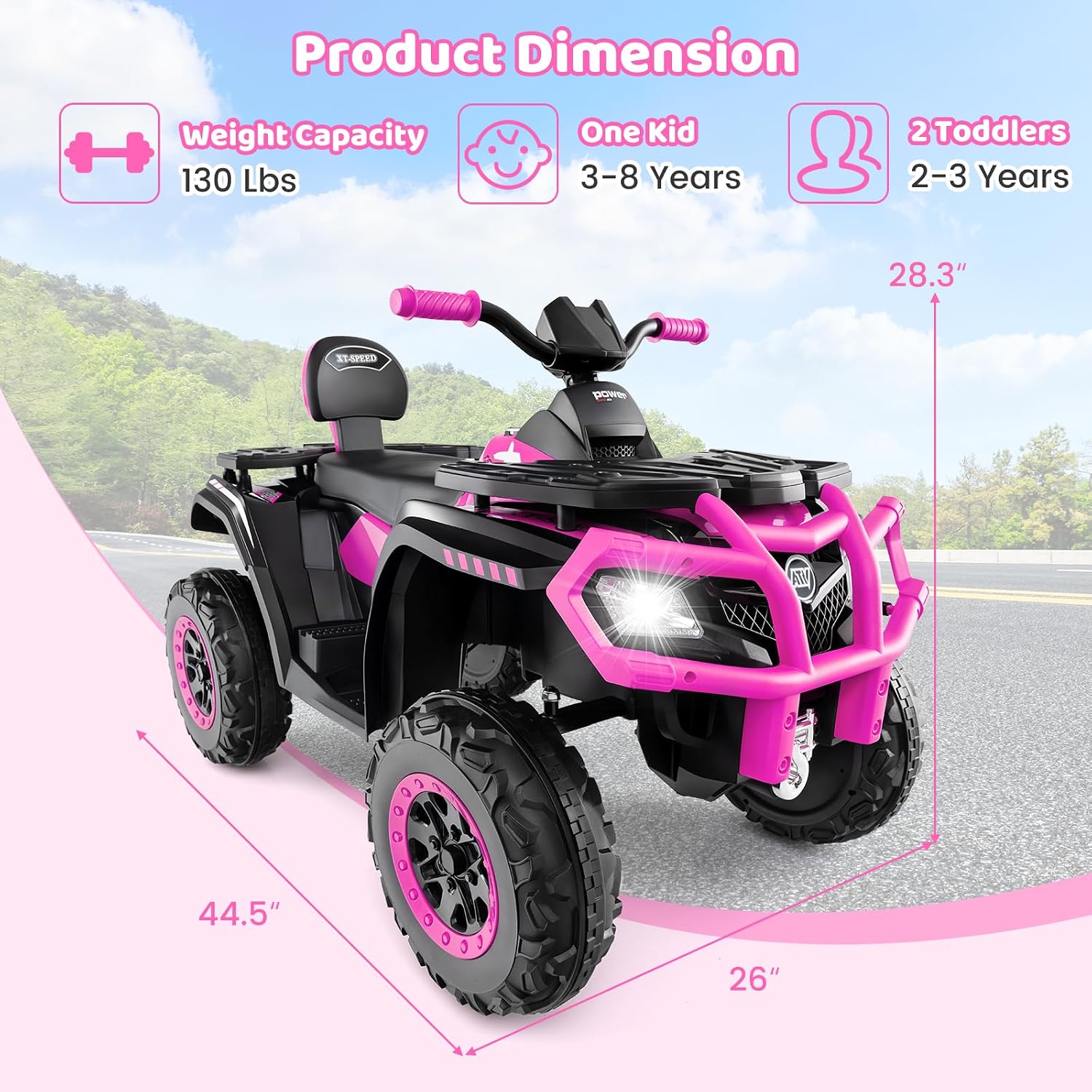 OLAKIDS 24V 2 Seater Ride on ATV 4 Wheeler Off-Road Electric Toy Car for Big Kids, Grass