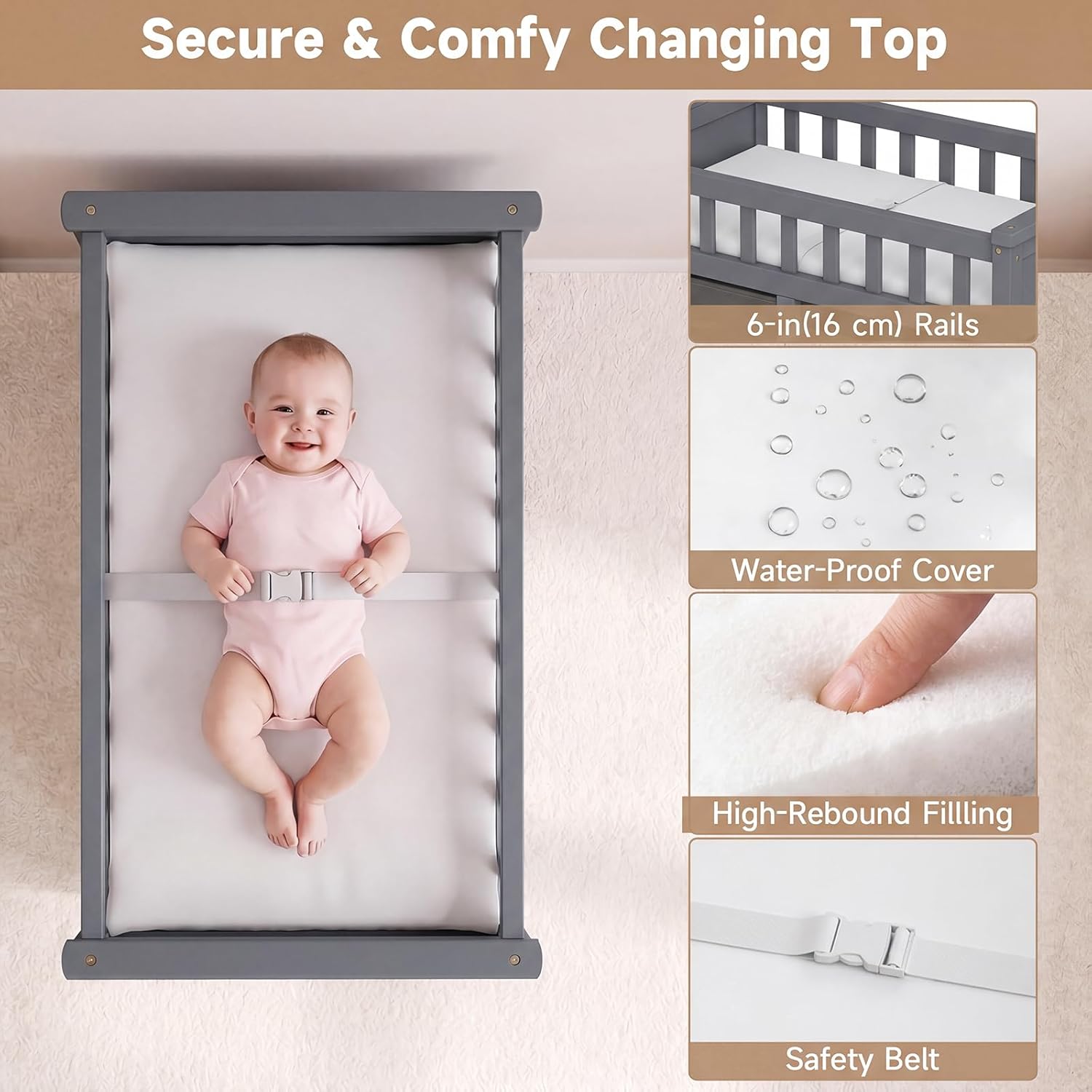 INFANS Wooden Baby Changing Table with 3 Fabric Drawers & Laundry Hamper