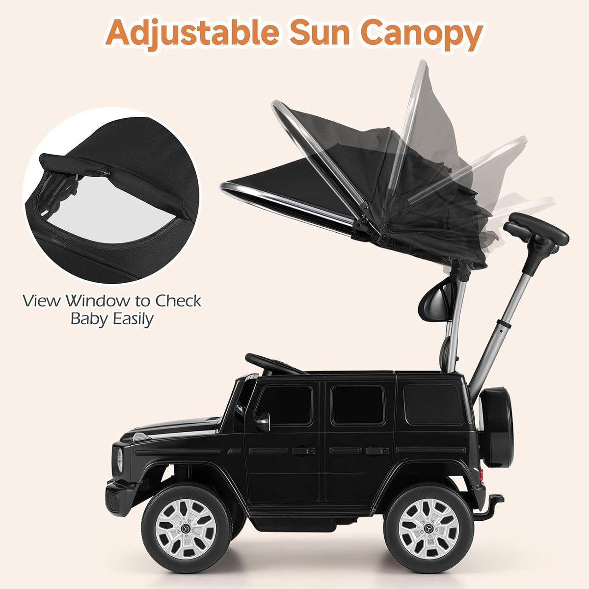 OLAKIDS Licensed Push Car for Toddlers, Outdoor Ride on Toy with Parent Control Handle, Adjustable Canopy, Horn, LED Lights for 3+ Years