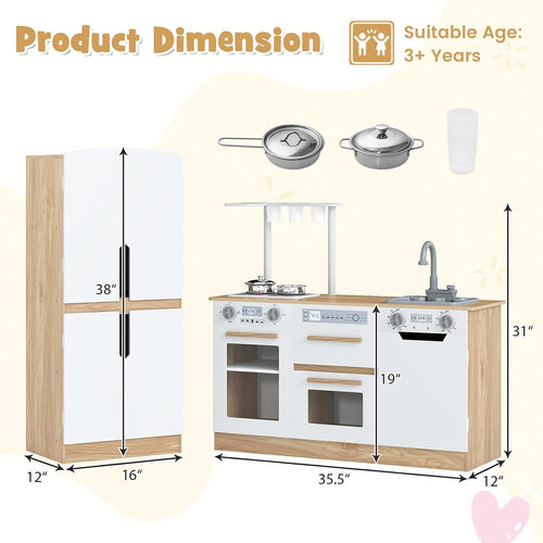 OLAKIDS Kids Kitchen Playset, 2 in 1 Wooden Pretend Play Kitchen