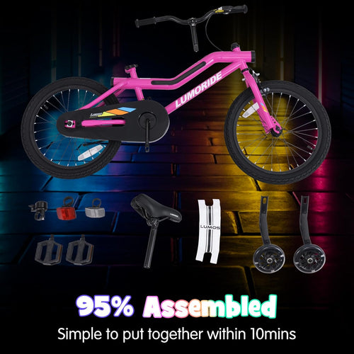 OLAKIDS Kids Bike with LED Lights & Training Wheels, Adjustable Bicycle for Toddlers