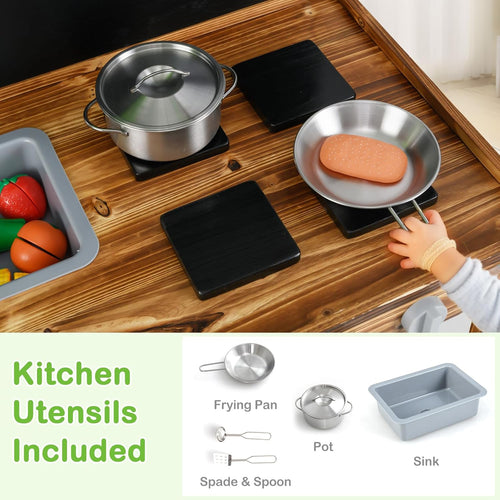 OLAKIDS Mud Kitchen, Outdoor Play Kitchen with Drawing Board, Real Water Flow, Removable Sink, Storage, Cooking Accessories,for Boys Girls Ages 3+