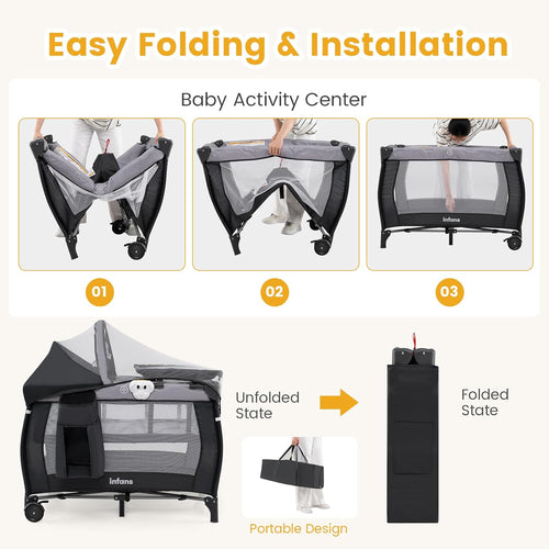 INFANS 4 in 1 Pack and Play, Portable Baby Kid Infant, Travel Playard with Bassinet