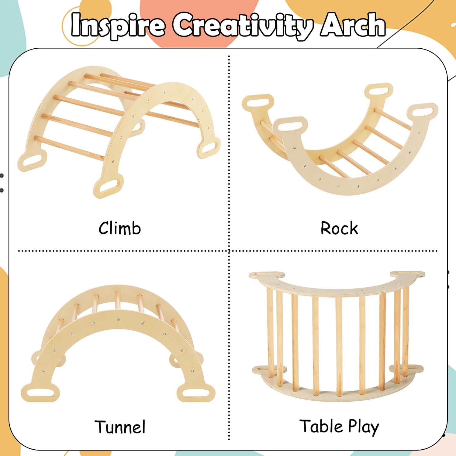 Olakids Pikler Triangle Set 7 in 1 Climbing Toys for 1-3 Inside Foldable Wood Montessori Jungle Gym