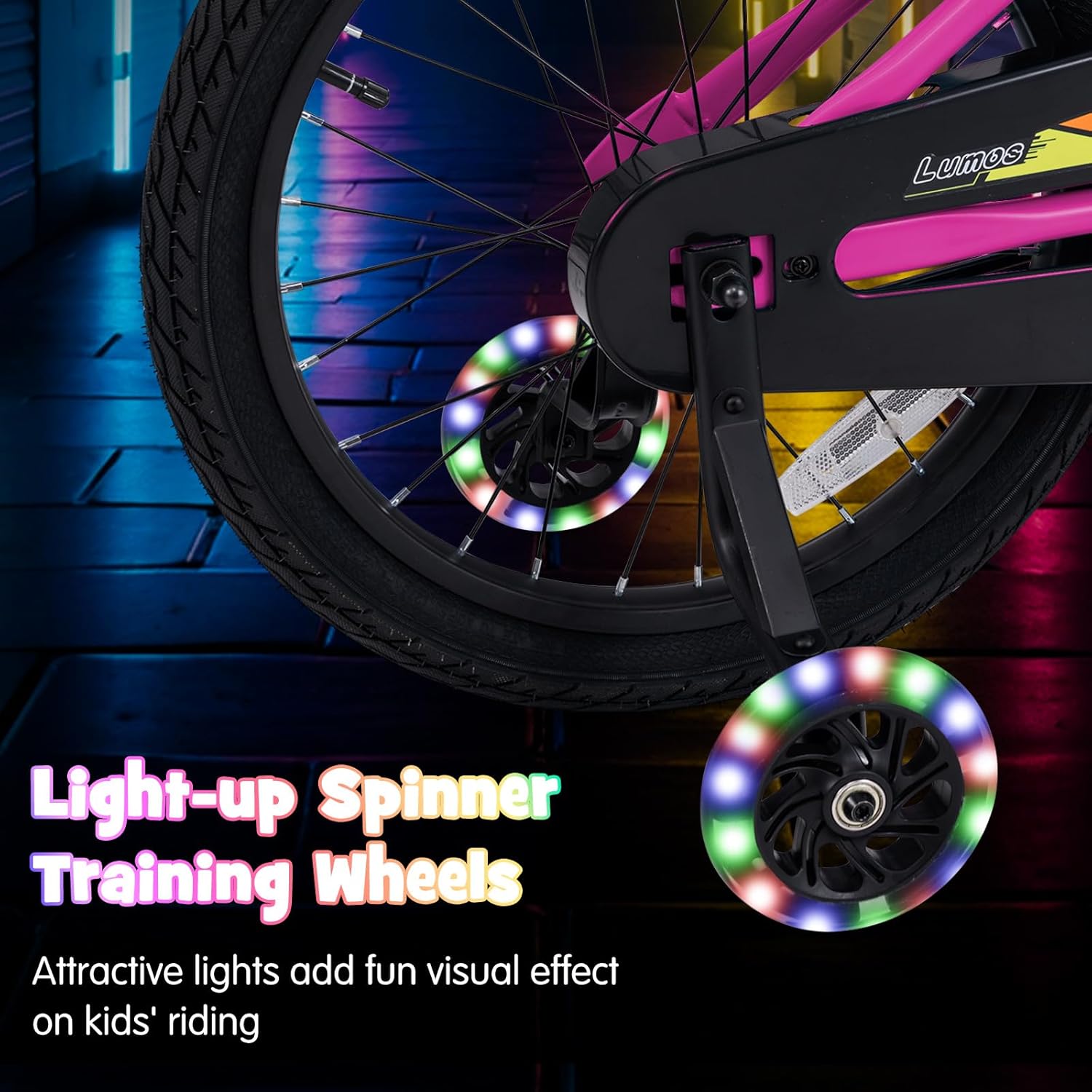 OLAKIDS Kids Bike with LED Lights & Training Wheels, Adjustable Bicycle for Toddlers