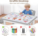 Olakids Kids Table and 4 Chairs Set, Height Adjustable Children Activity Desk for Learning Dining Arts Crafts