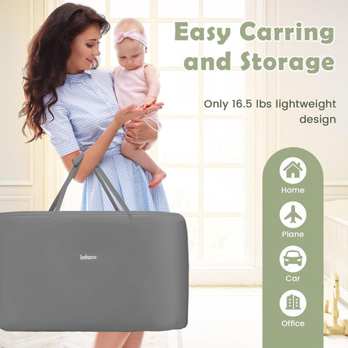 INFANS Baby Bassinet Bedside Crib, Newborn Sleeping /Large Storage Basket, Adjustable Heights & Angle, Easy Moving Bed Side