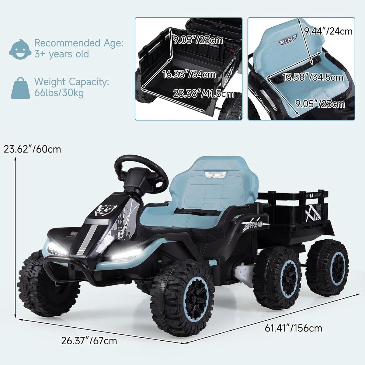 OLAKIDS 24V Ride On Toys for Big Kids with Detachable Trailer