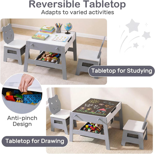 OLAKIDS Kids Table and Chair Set, 4 in 1 Wooden Activity Desk