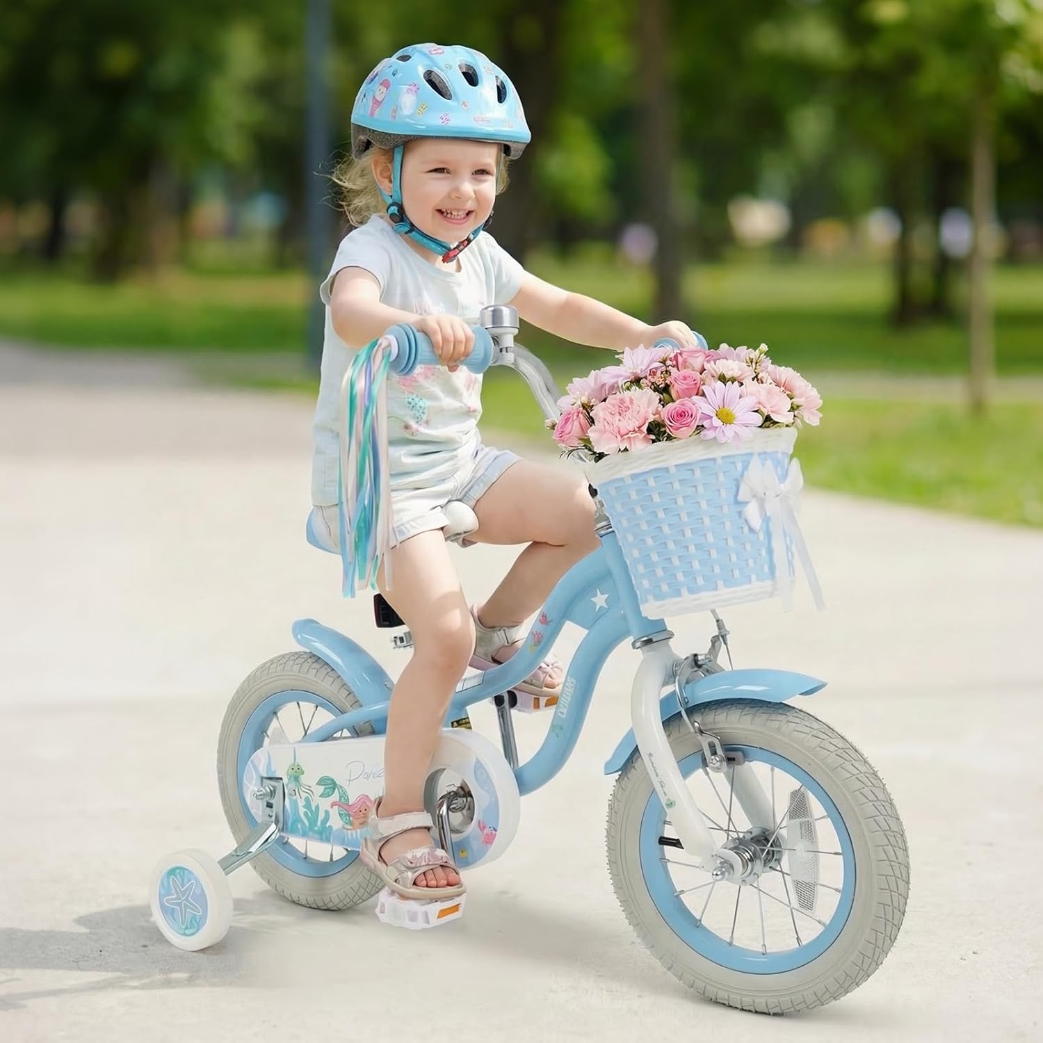 Olakids Kids Bike, 12 14 16 18 20 Inch Mermaid Theme Girls Bicycle with Training Wheels