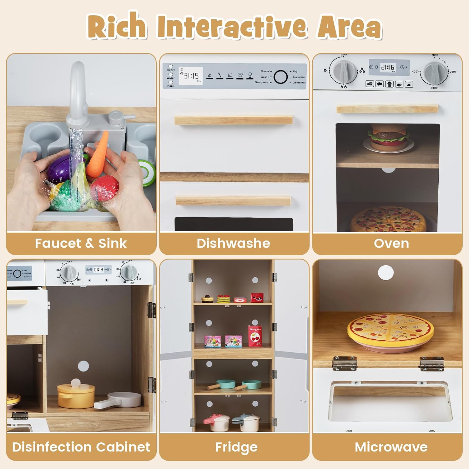 OLAKIDS Kids Kitchen Playset, 2 in 1 Wooden Pretend Play Kitchen