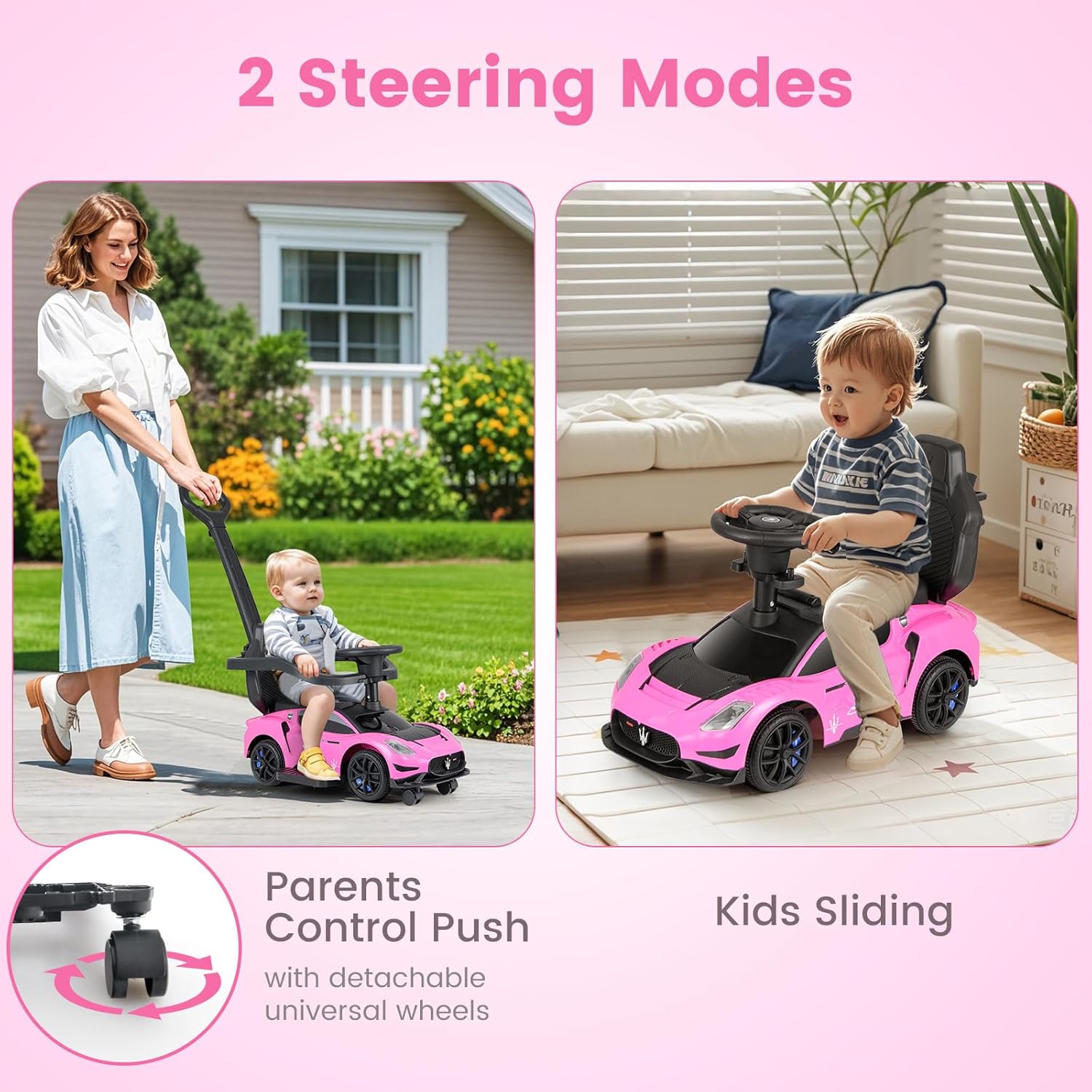 OLAKIDS Push Car for Toddlers, Licensed Maserati 3 in 1 Baby Ride on Sliding with Parent Control Handle